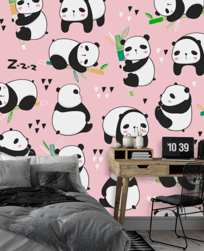 Cartoon-Pandas auf rosa Hintergrund-Tapete