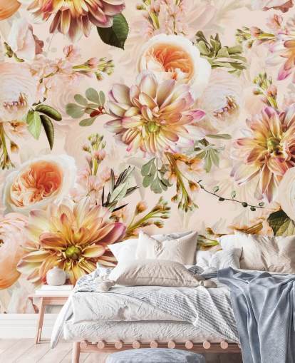 Fersken buket Floral vægmaleri Fersken buket Floral vægmaleri