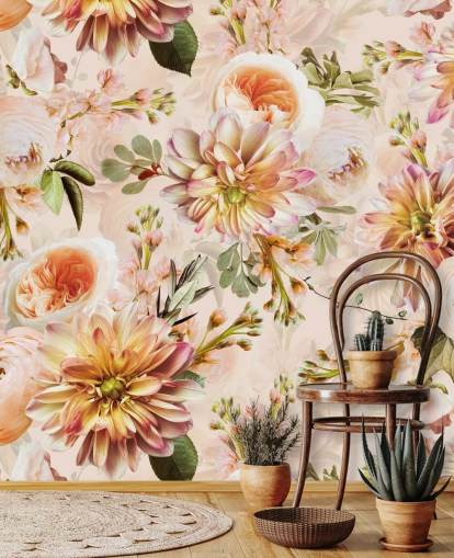 Fersken bukett Blomster Veggmaleri