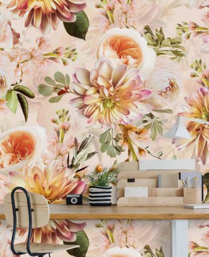 Peach Bouquet Floral Wall Mural