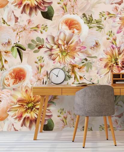 Fersken bukett Blomster Veggmaleri