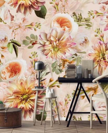 Fersken bukett Blomster Veggmaleri Fersken bukett Blomster Veggmaleri