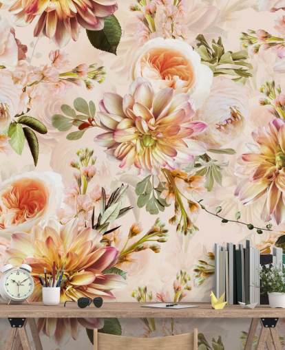 Peach Bouquet Floral Wall Mural