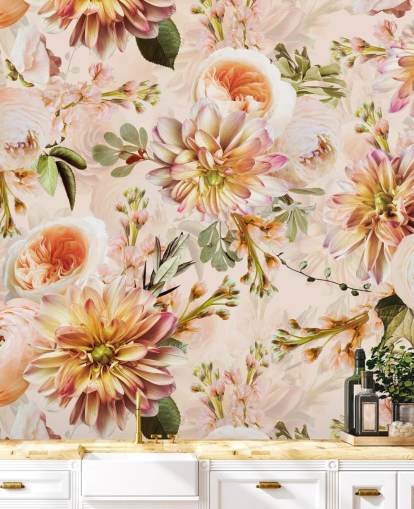 Fersken bukett Blomster Veggmaleri Fersken bukett Blomster Veggmaleri