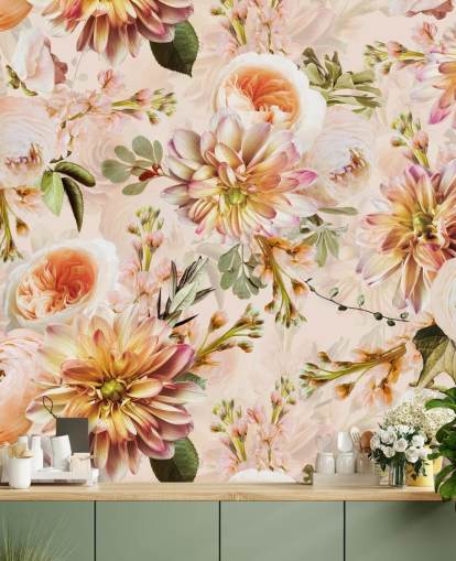 Bouquet melocot Mural de pared Flores