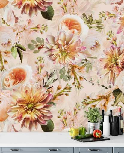 Fersken buket Floral vægmaleri Fersken buket Floral vægmaleri