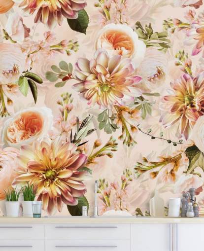 Peach Bouquet Floral Wall Mural