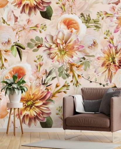 Fersken bukett Blomster Veggmaleri