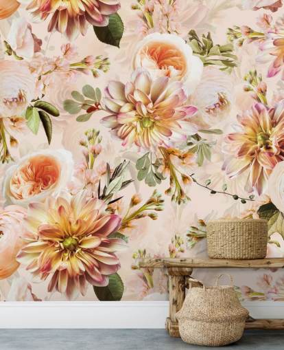 Peach Bouquet Floral Wall Mural