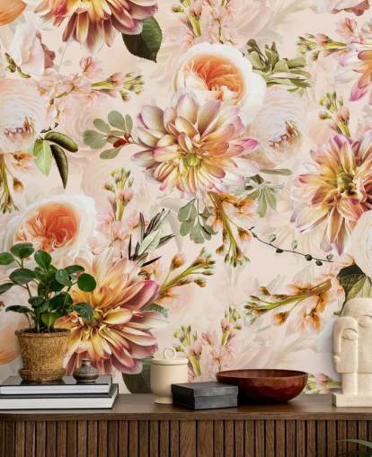 Peach Bouquet Floral Wall Mural