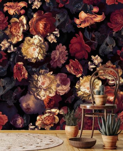 rood en paars bloemenbehang