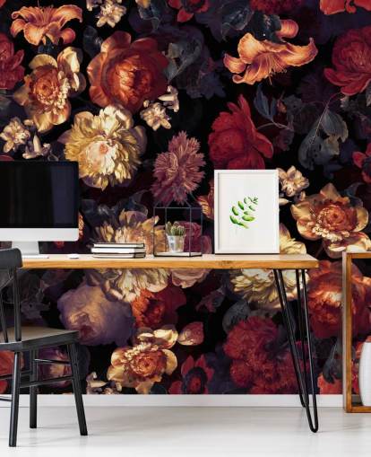 rood en paars bloemenbehang