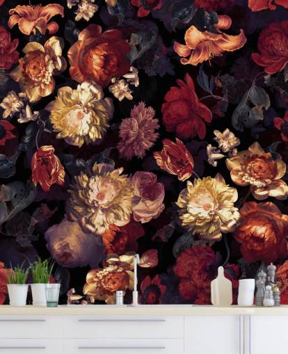 rød og lilla blomster tapet