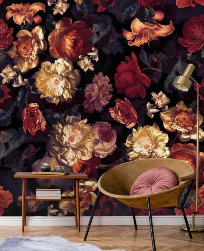 rood en paars bloemenbehang