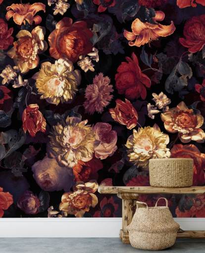 rood en paars bloemenbehang