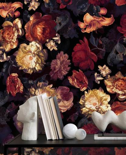 rood en paars bloemenbehang