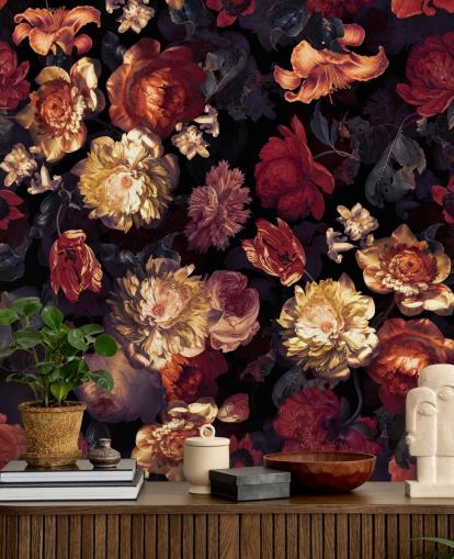 rød og lilla floral tapet