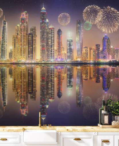 fuochi d'artificio su sfondo Dubai