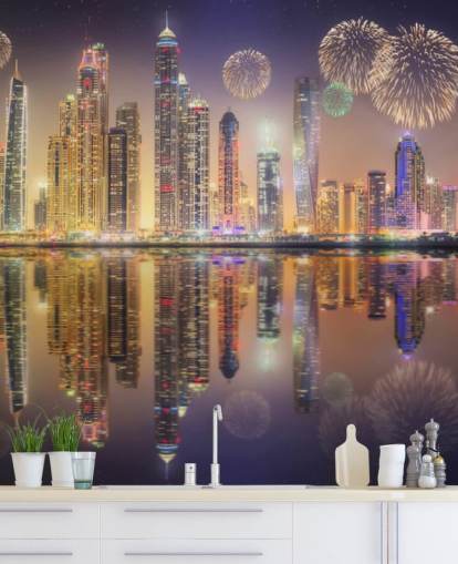 fuochi d'artificio su sfondo Dubai fuochi d'artificio su sfondo Dubai