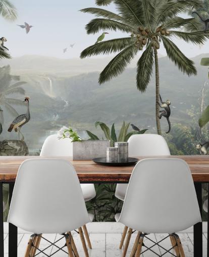 tropical cranes and monkies in jungle wallpaper tropical cranes and monkies in jungle wallpaper