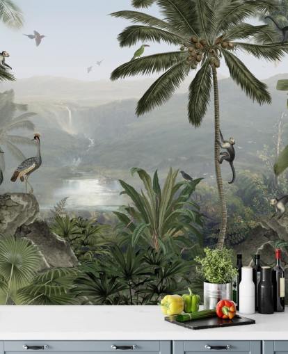 tropiske kraner og monkies i jungle tapet