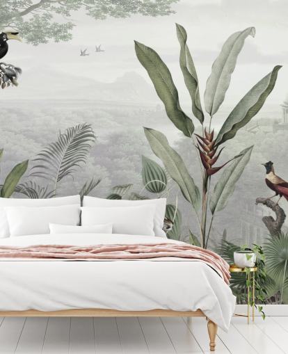 luipaard en vogels in jungle behang luipaard en vogels in jungle behang