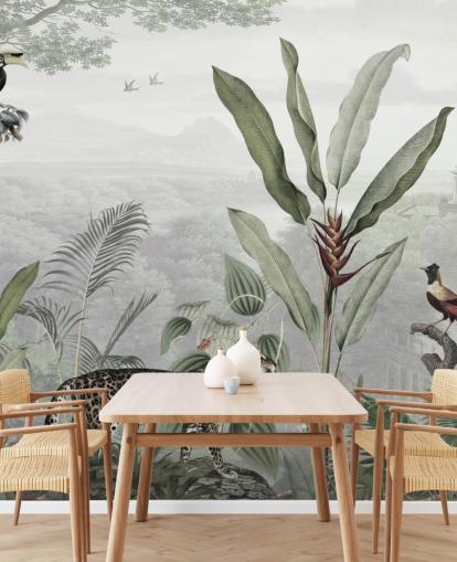 papier peint léopard et oiseaux dans la jungle papier peint léopard et oiseaux dans la jungle