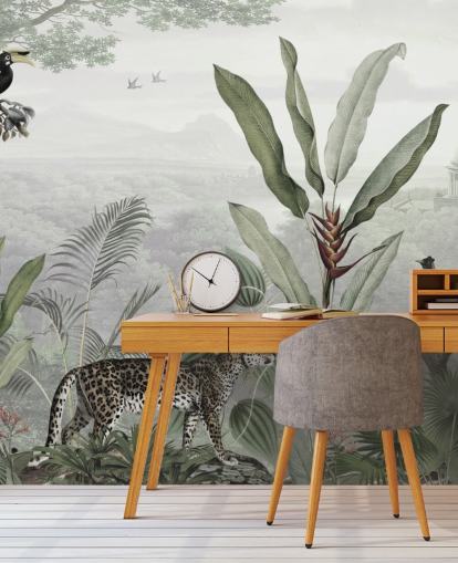 papier peint léopard et oiseaux dans la jungle papier peint léopard et oiseaux dans la jungle