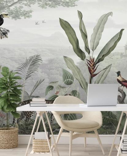 leopard and birds in jungle wallpaper