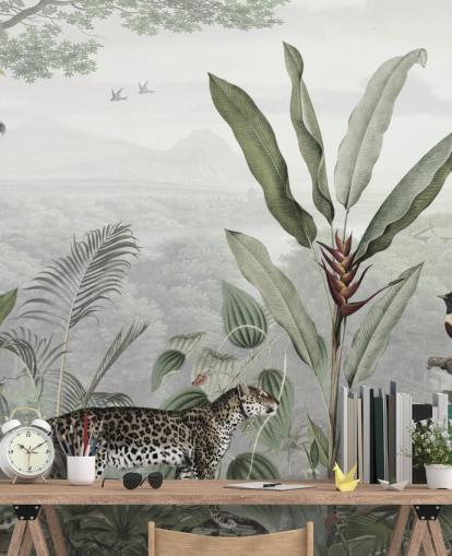 leopard og fugler i jungelen tapet