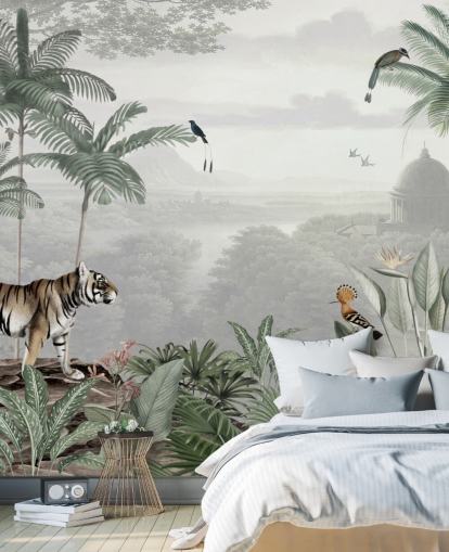 jungle med tiger og fugle tapet