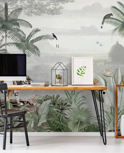 jungle with tiger and birds wallpaper