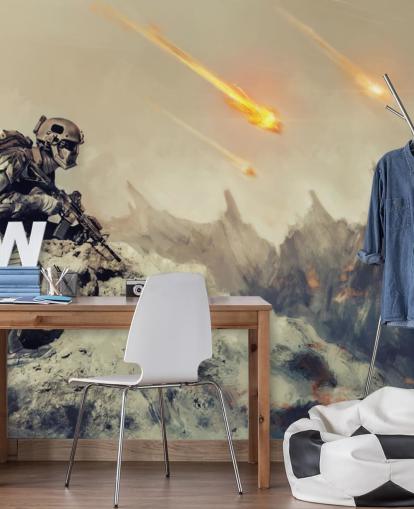 Soldat mit Pistole auf fremdem Planeten