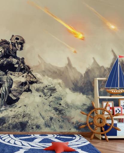 soldat avec pistolet sur la planète extraterrestre