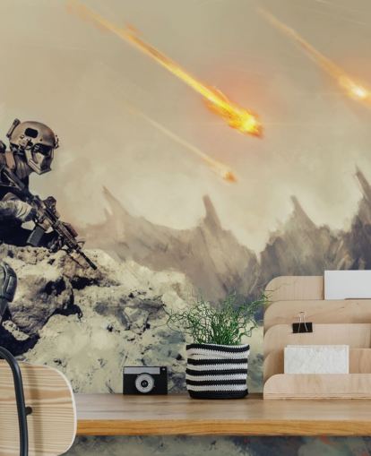 soldado com arma no planeta alienígena