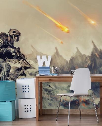 soldat med pistol på främmande planet