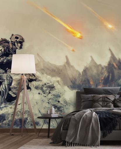 soldat avec pistolet sur la planète extraterrestre