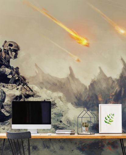 Soldat mit Pistole auf fremdem Planeten