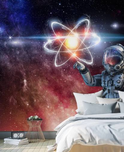 astronaut met galactisch achtergrondbehang
