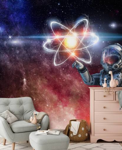 astronauta com papel de parede de fundo galáctico