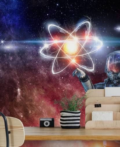 astronaut met galactisch achtergrondbehang