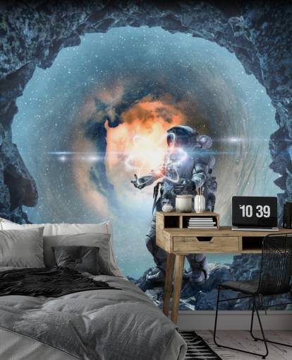 carta da parati astronauta nella grotta spaziale