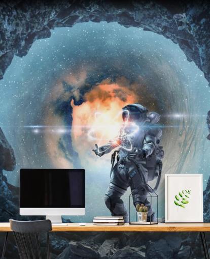 astronaut i rymden grotta tapeter