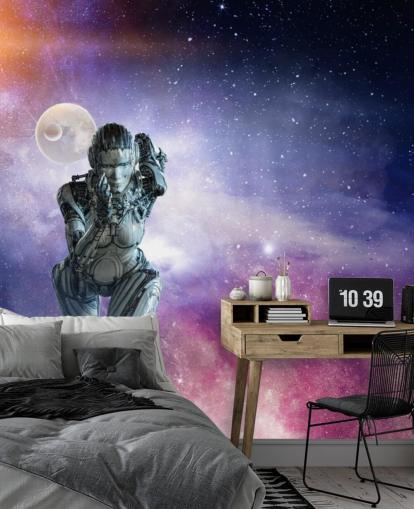 cyberwoman running in space wallpaper