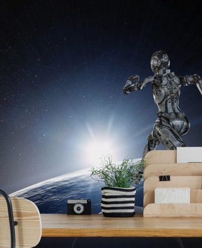 Papel pintado Cyborg silver running woman