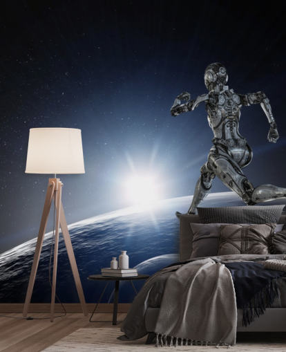 Papel de parede Cyborg silver running woman