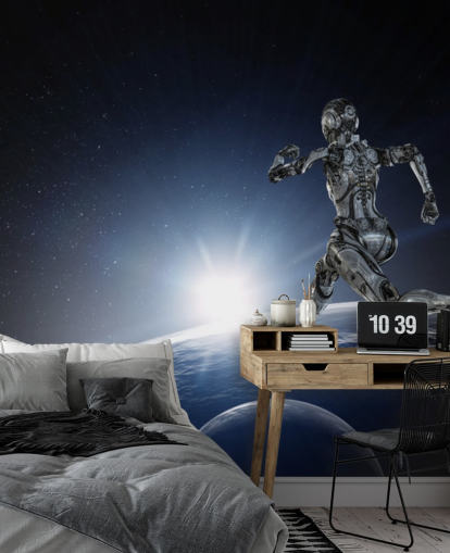 Papel pintado Cyborg silver running woman