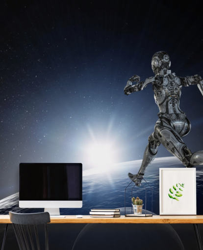 Papel pintado Cyborg silver running woman