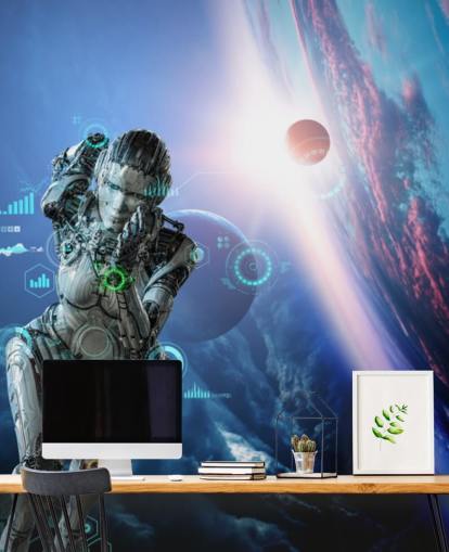 papel pintado cyberwoman corriendo más allá de la tierra