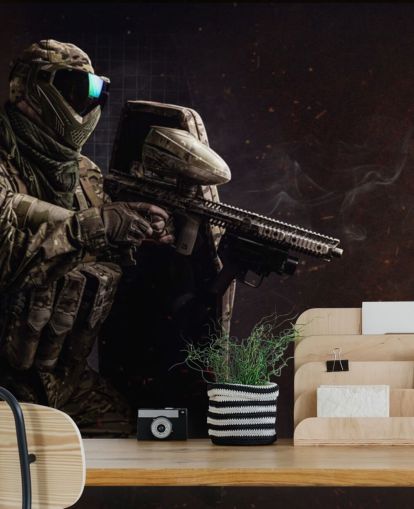 En un soldado con pistola y gafas protectoras fondo de pantalla